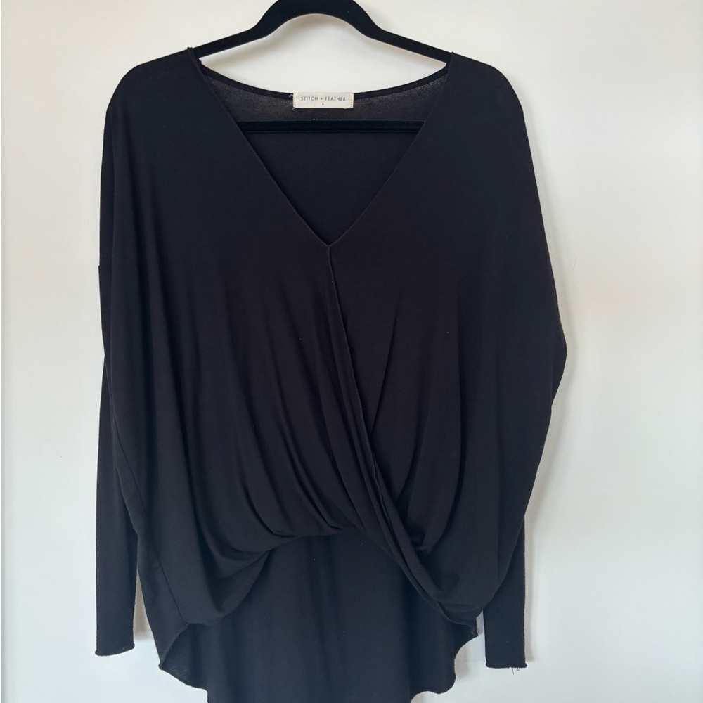 Stitch and Feather  Black Wrap Blouse Relaxed Fit